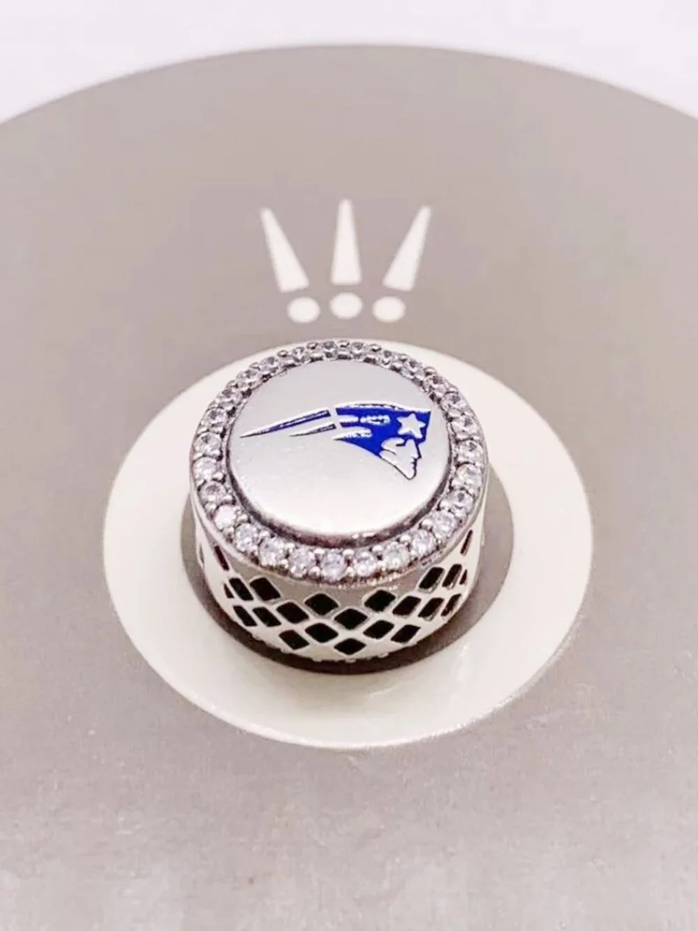 Pandora Silver Charm with Blue Team Logo and Clear Stones